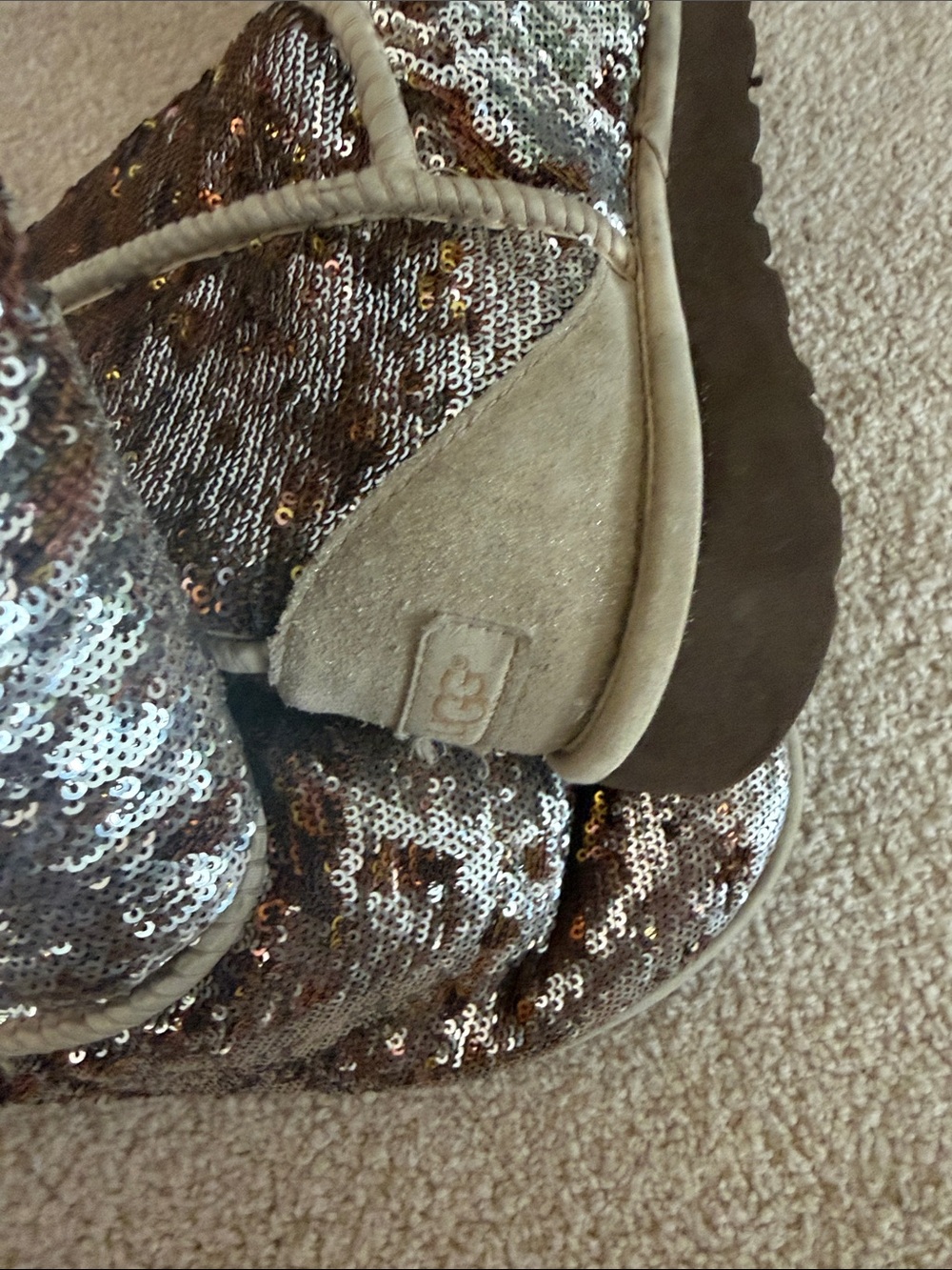 UGG Women's Sequin Short Boot - Silver with Tan Accents - Picture 3 of 7